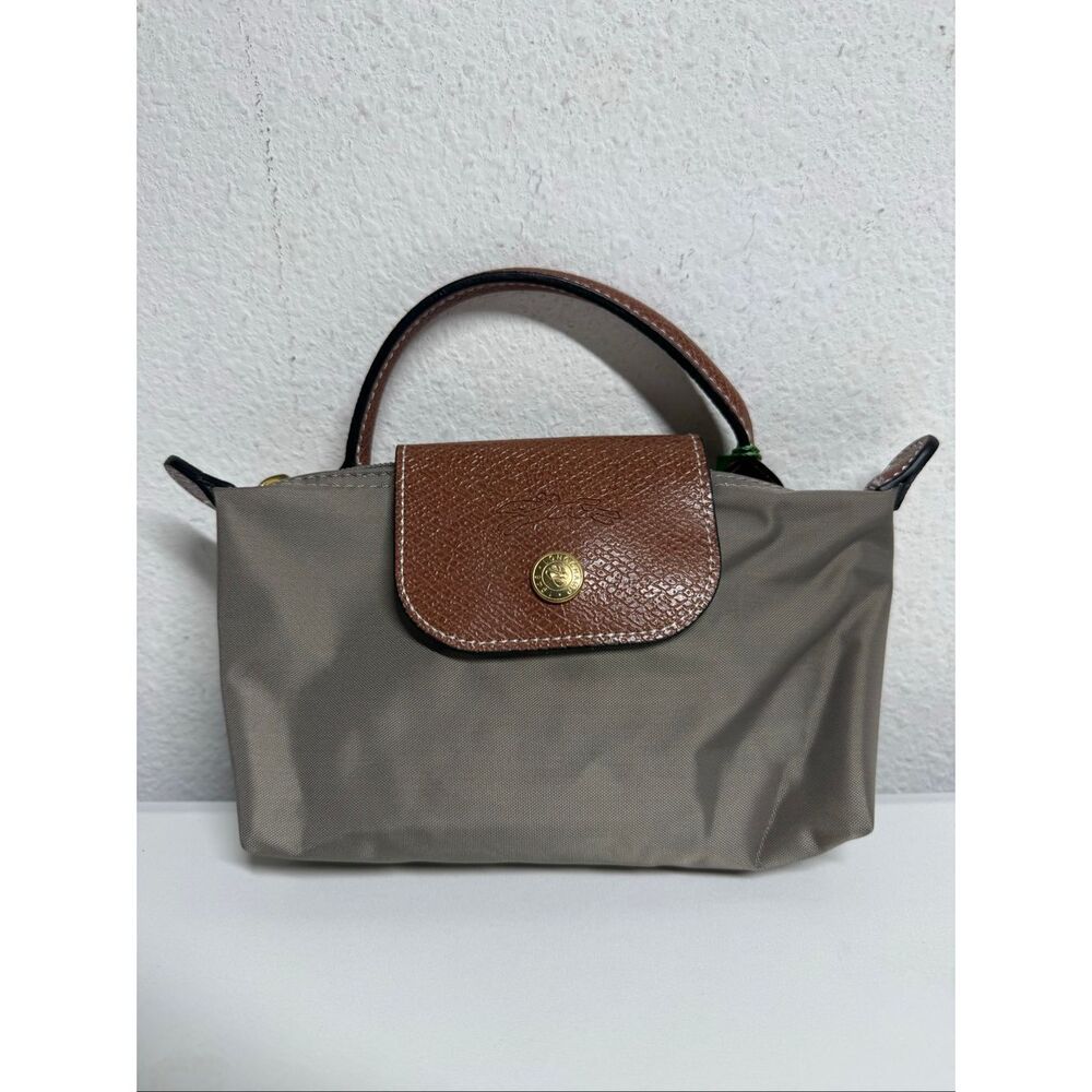 Longchamp Mini Crossbody Bag Top Handle Gray Cacao
